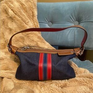 Coach Denim Shoulder Bag with Red and Navy Stripe